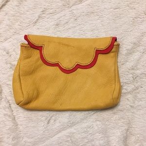 Vintage Handmade Red and Yellow Leather clutch